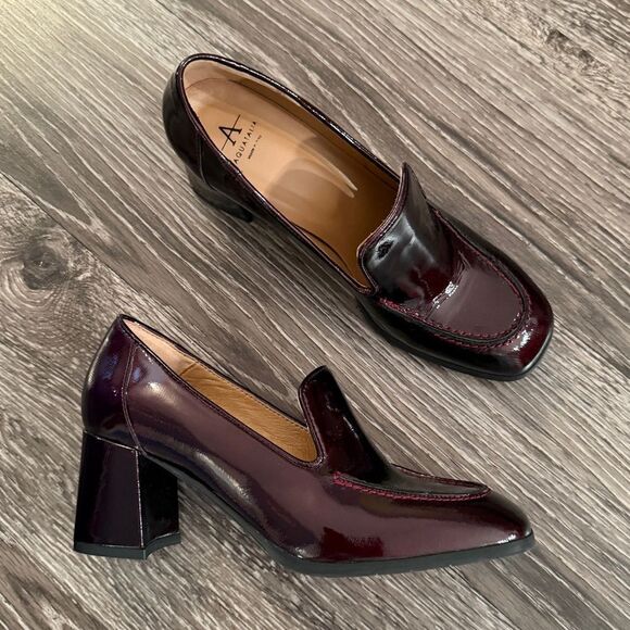 Aquatalia Michelle Loafer Heels Burgundy Patent Leather Pump - Picture 1 of 10